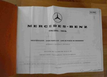 Ersatzteilkatalog Ersatzteilliste Teilekatalog Mercedes-Benz Heckflosse W111 220b 220Sb