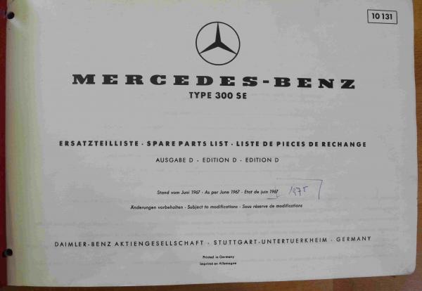 Ersatzteilkatalog Ersatzteilliste Bildkatalog Mercedes-Benz W112 300SE
