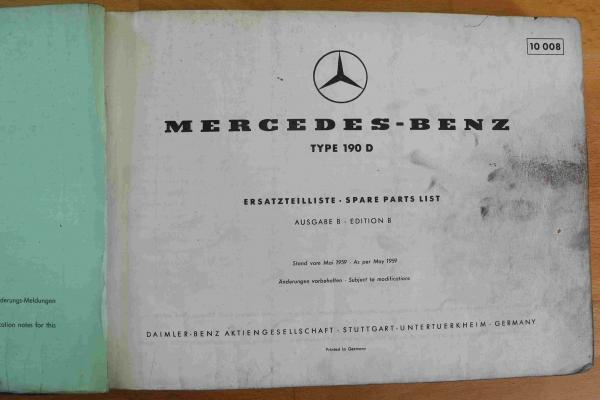 Ersatzteilkatalog Ersatzteilliste Bildkatalog Mercedes-Benz Ponton W121 190D