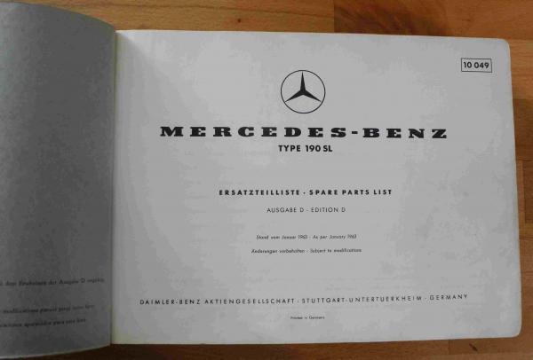 Ersatzteilkatalog Ersatzteilliste Mercedes-Benz W121 190SL